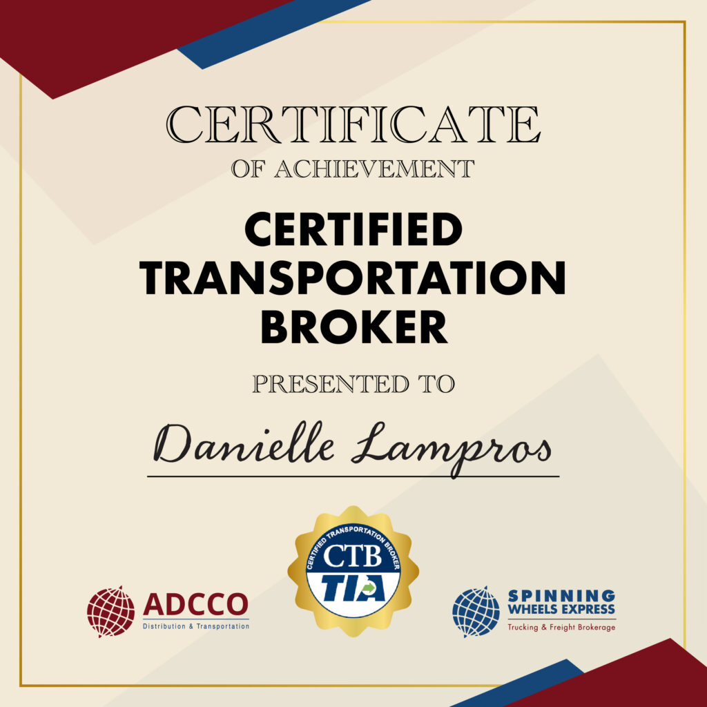 Certified Transportation Broker certificate